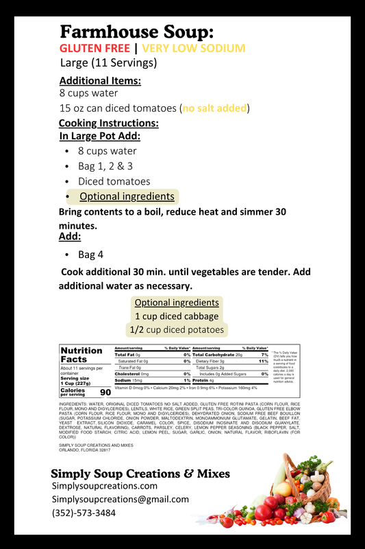 Farmhouse Soup / Gluten Free / Low Sodium