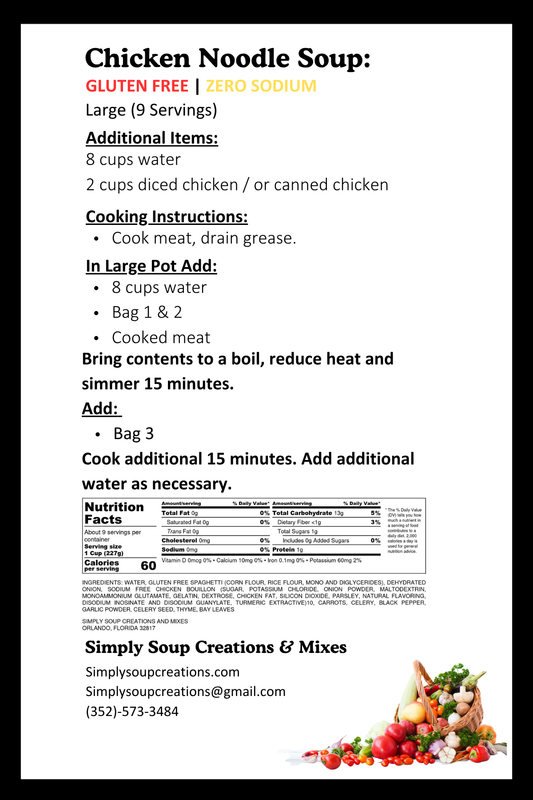 Chicken Noodle Soup /Gluten Free / Zero Sodium