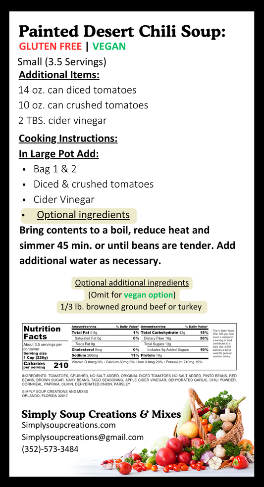 Painted Desert Chili Soup /Gluten Free / Vegan