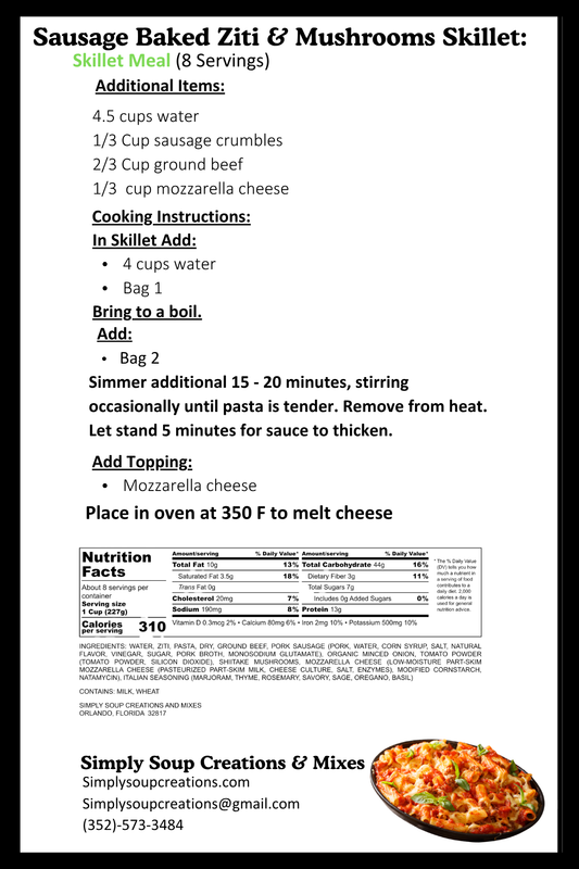 Sausage Baked Ziti & Mushrooms Skillet Mix