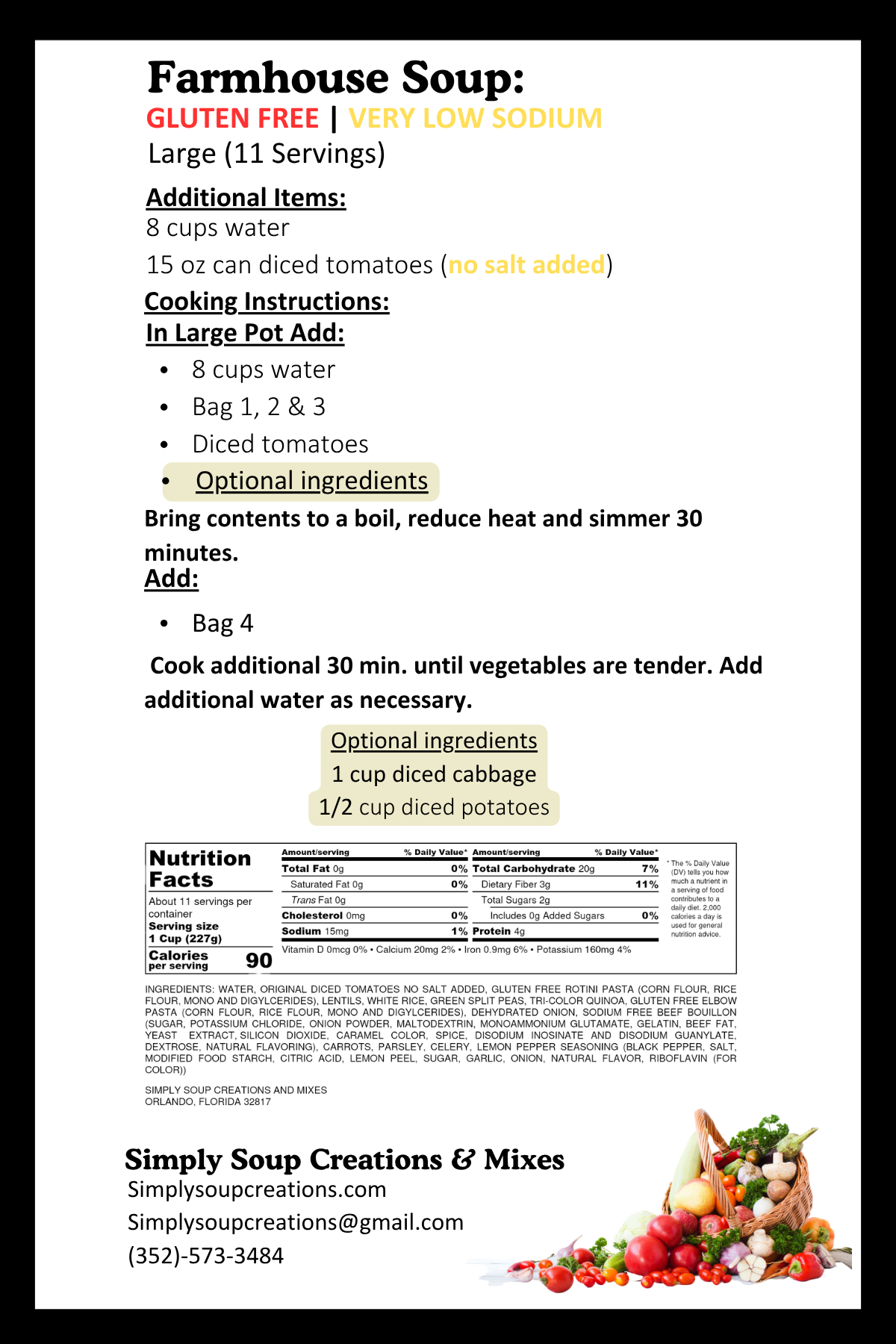 Farmhouse Soup / Gluten Free / Low Sodium