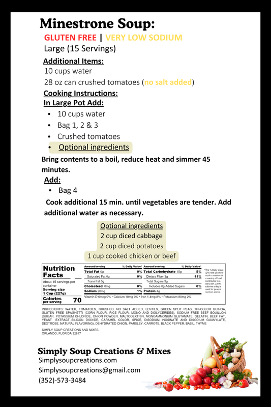 Minestrone Soup / Gluten Free / Low Sodium