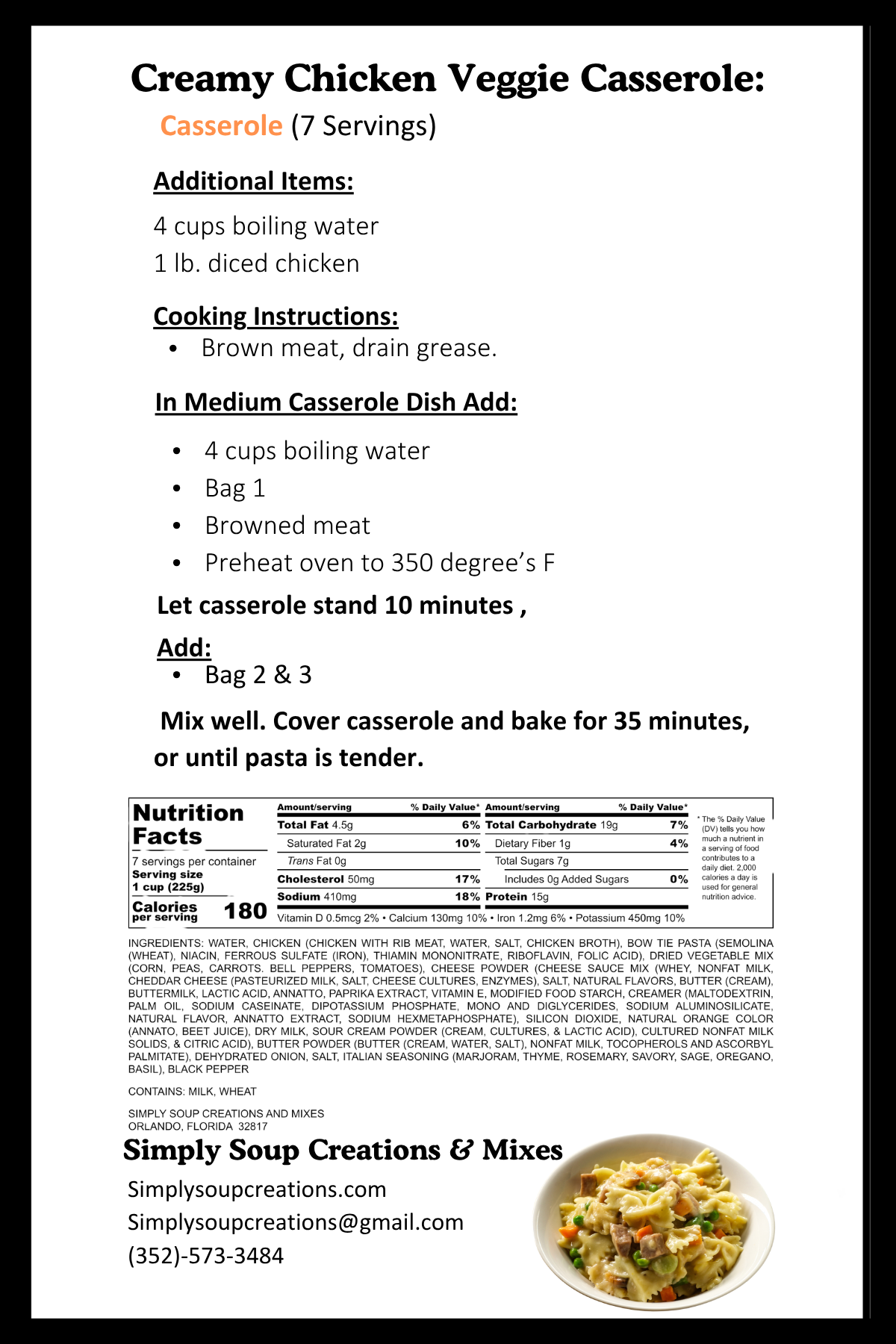 Creamy Chicken Veggie Casserole Mix