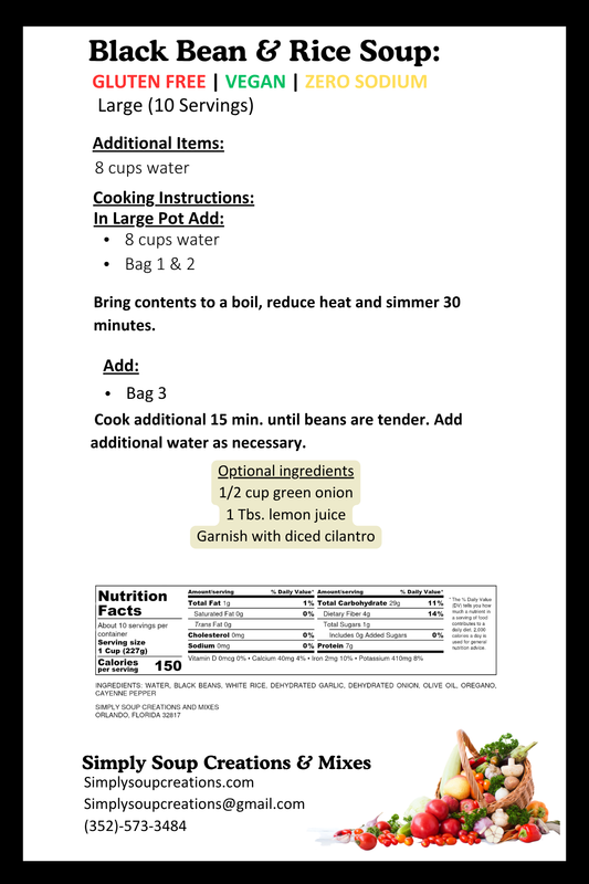 Black Bean & Rice Soup /Gluten Free/ Low Sodium