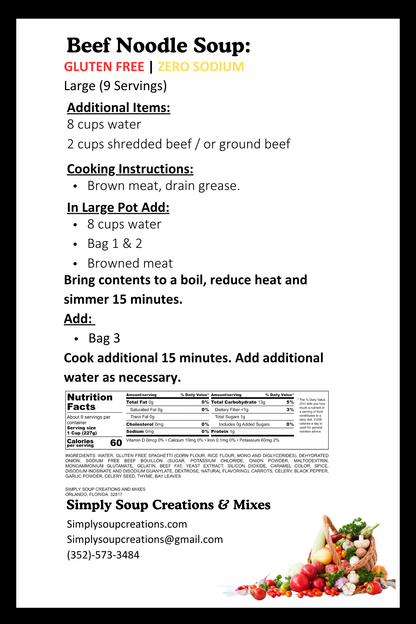 Beef Noodle Soup / Gluten Free / Zero Sodium