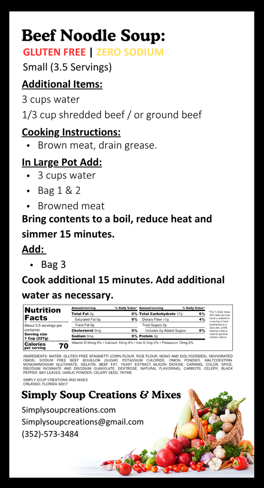 Beef Noodle Soup /Gluten Free / Zero Sodium