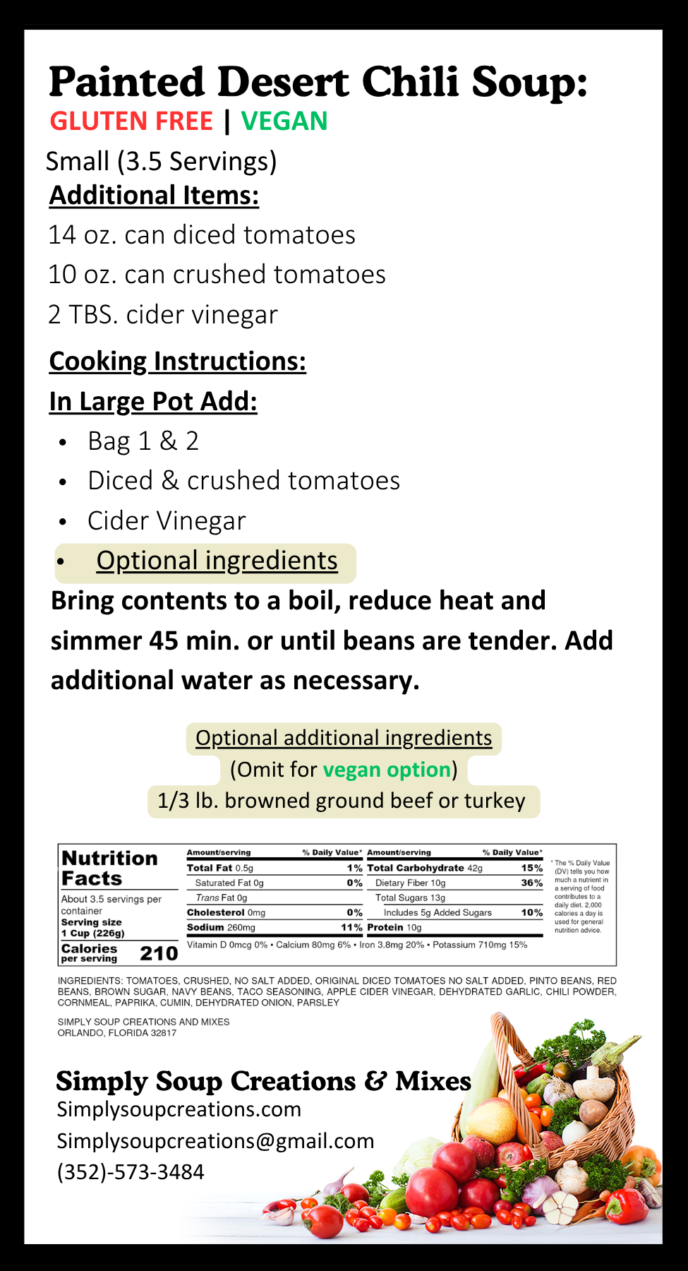 Painted Desert Chili Soup /Gluten Free / Vegan
