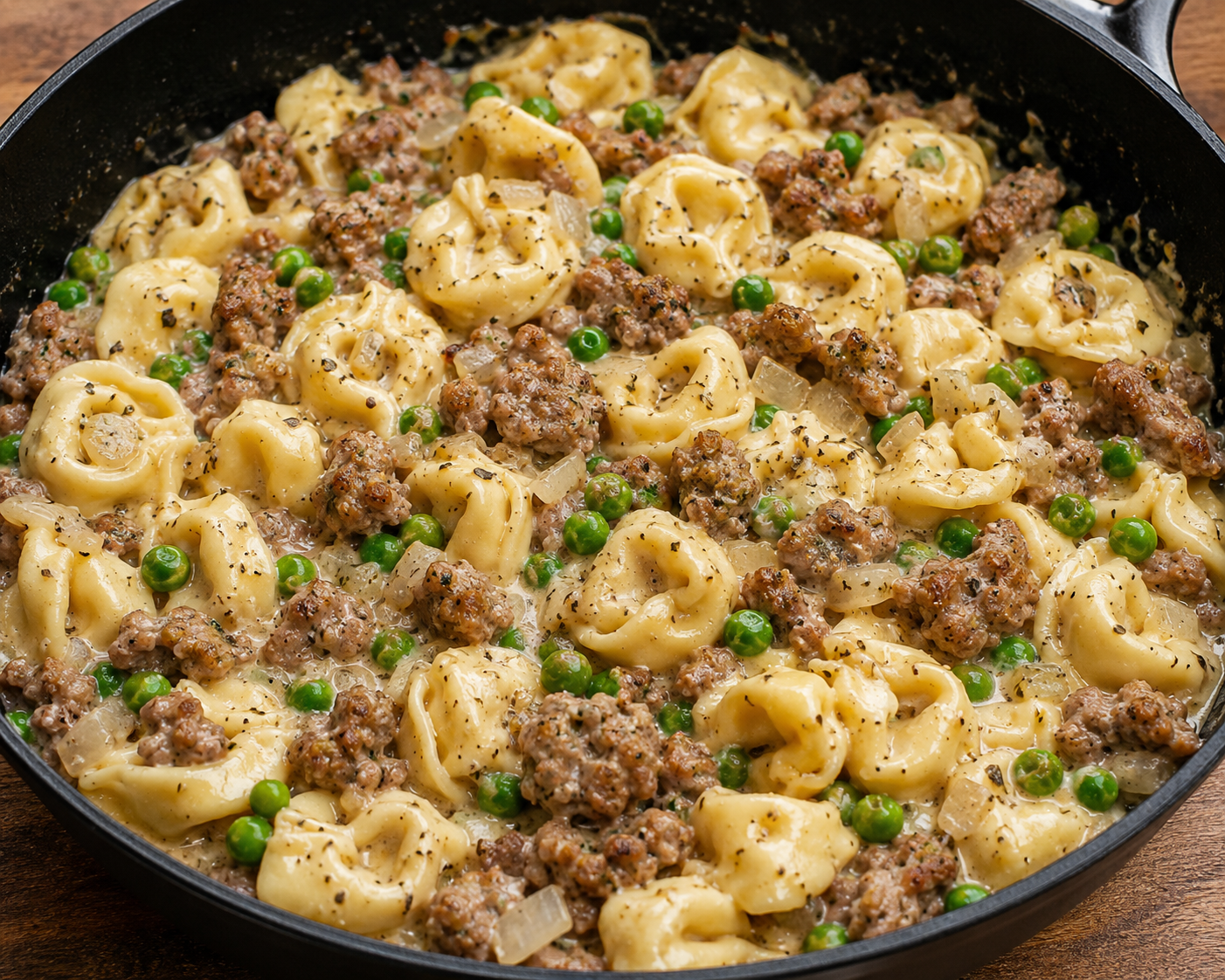 Cheesy Sausage & Pea Tortellini Skillet Mix